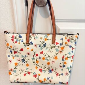 Tory Burch Floral Tote with Tan Handles